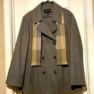 London Fog Double Breasted Pea Coat w/Scarf